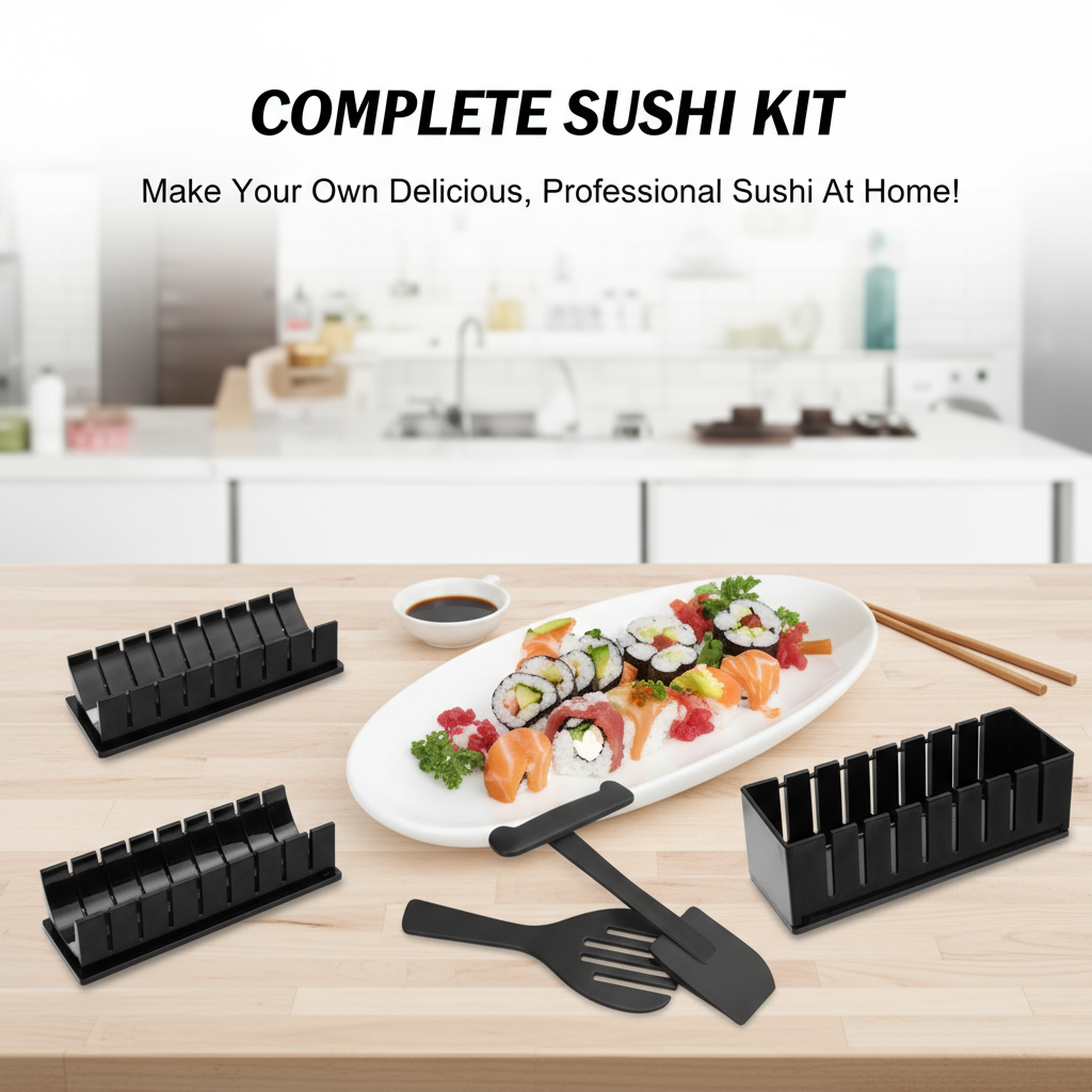 10-Piece DIY Sushi Maker Set - Eco-Friendly Sushi Roll Mold Kit for Perfect Homemade Sushi