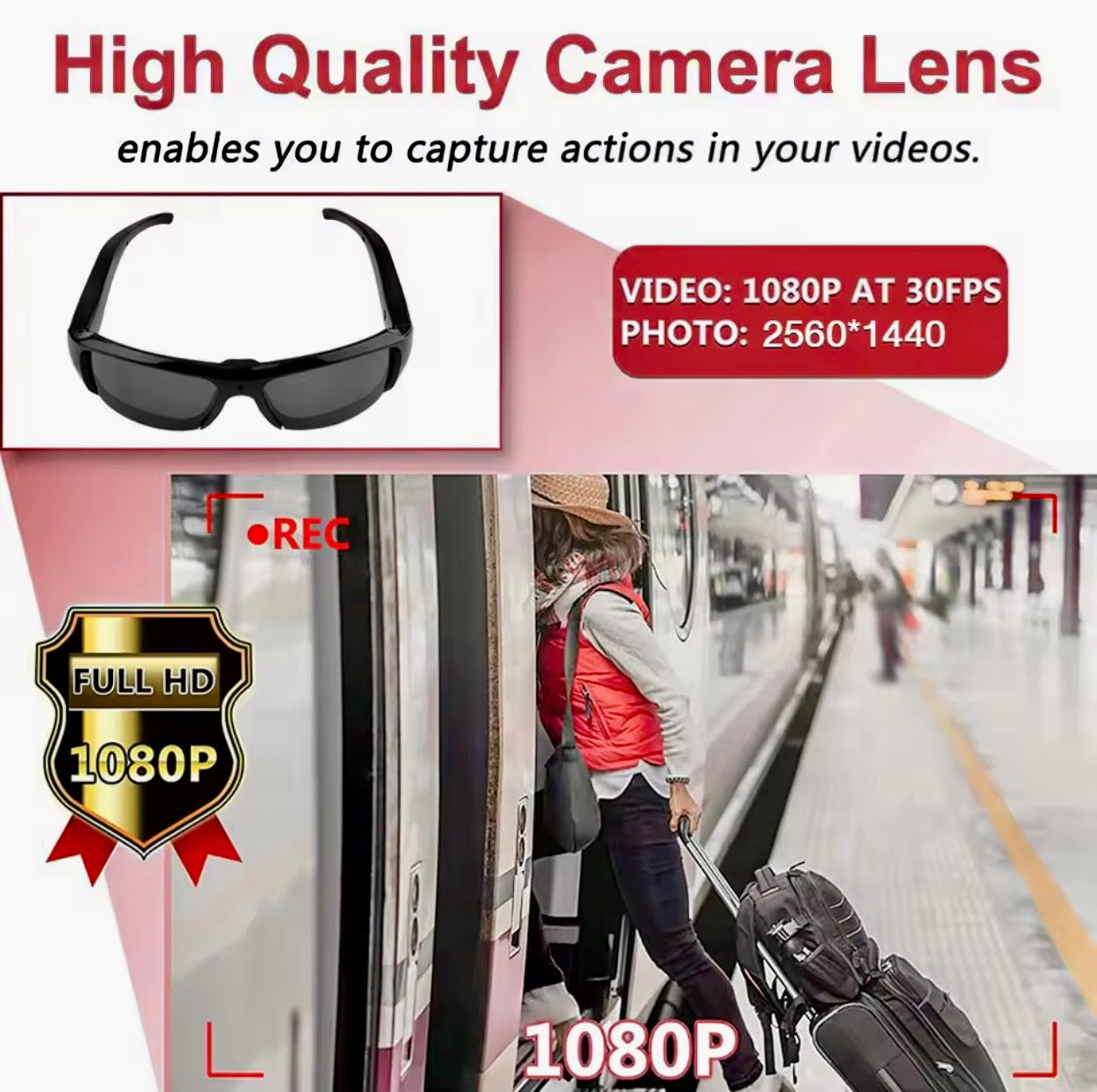Wearable Spy Glasses with Hidden 1080PHD Video Recorder | Portable Outdoor Surveillance DVR Camera