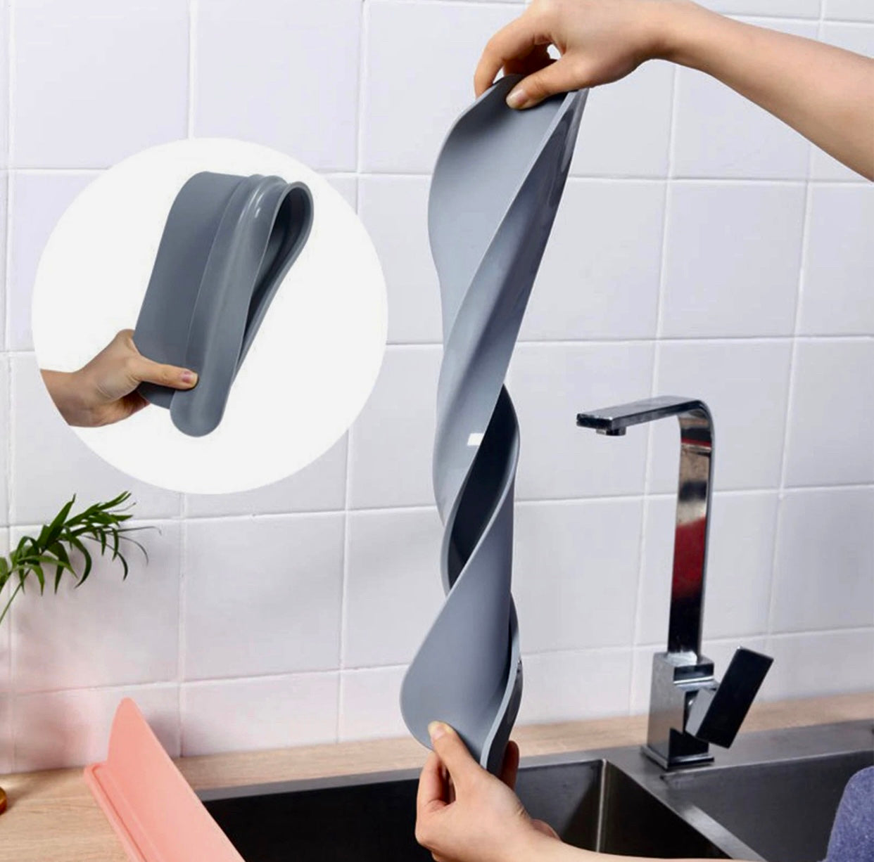 Reusable Flexible Silicone Sink Splash Guard with Suction Cups Kitchen water Shield