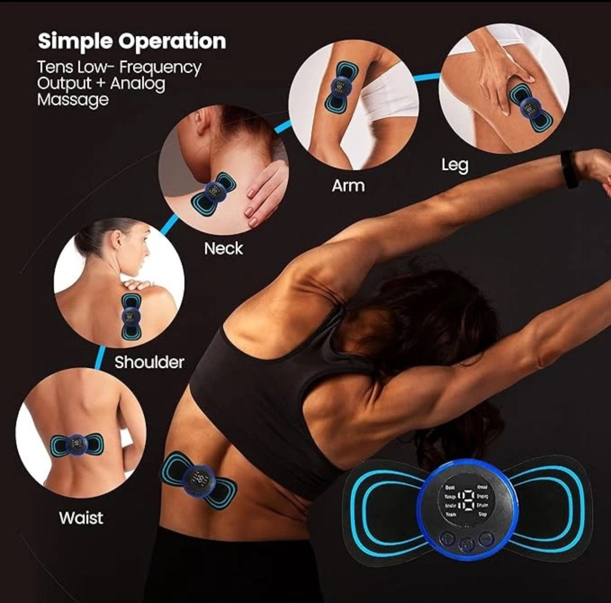 EMS Neck Massager – Electric Muscle Stimulator Patch with LCD, 8 Modes Pain Relief for Neck & Back