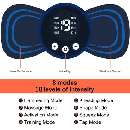 EMS Neck Massager – Electric Muscle Stimulator Patch with LCD, 8 Modes Pain Relief for Neck & Back