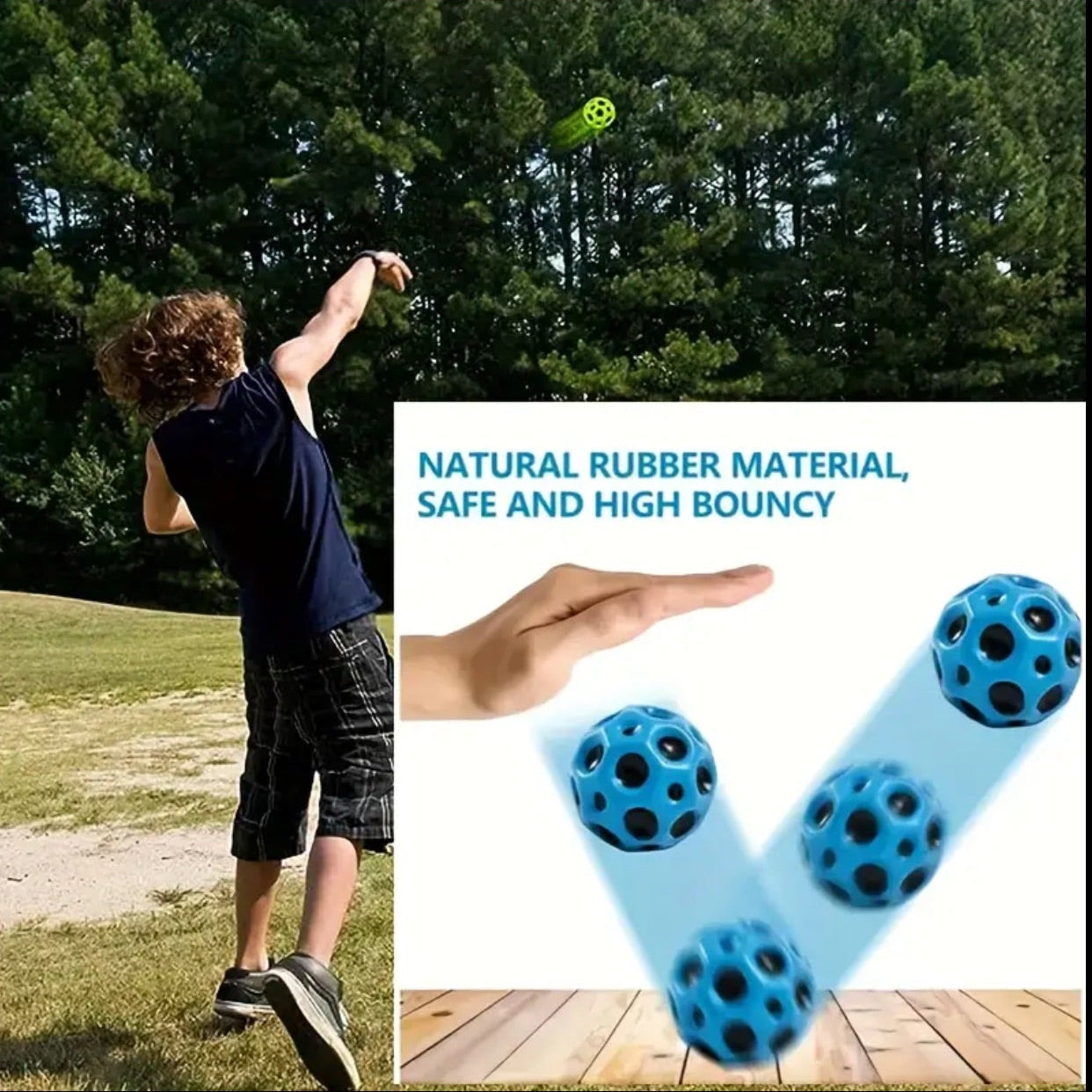 Waboba Moon Ball High Bounce Blue Kids Bouncy Ball, Outdoor Sports Toy & Stress Relief Gift