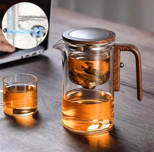 Magnetic Tea Infuser - Heat-Resistant Glass Teapot with Wooden 600ML