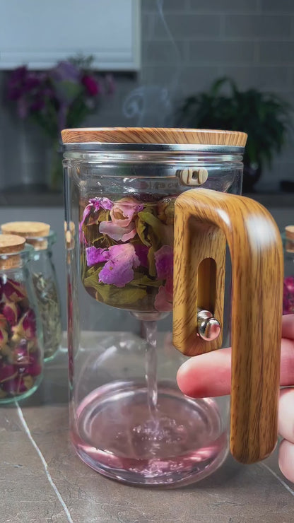 Magnetic Tea Infuser - Heat-Resistant Glass Teapot with Wooden 600ML